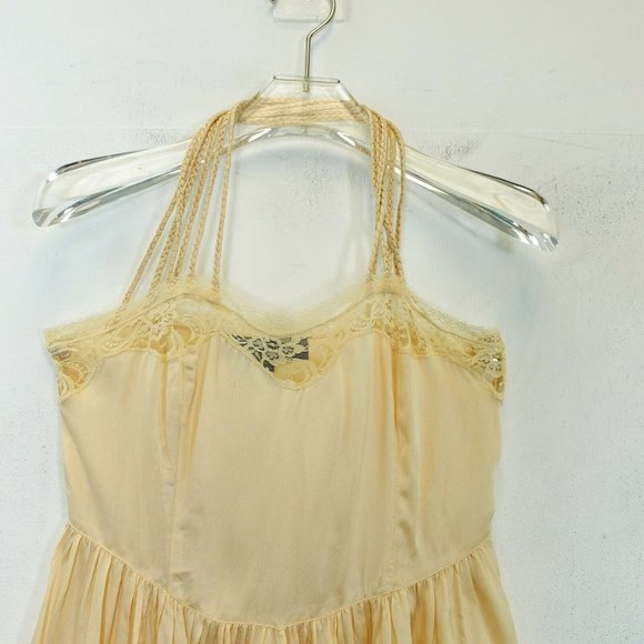 TOPSHOP Womens Ivory Cami Blouse 2P XSP Halter Floral Lace Sheer Braided Pleated - Picture 4 of 12